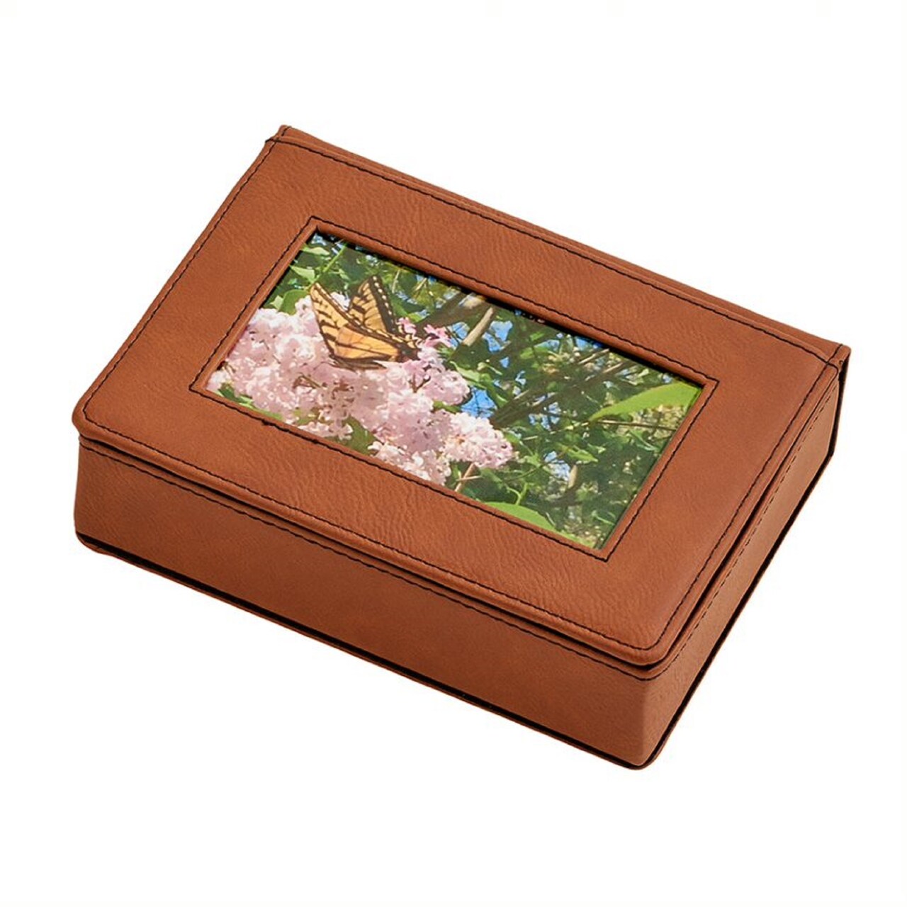 Contemporary Home Living 6.75" Caramel Brown Rectangular Vegan Leatherette Frame Cover Box